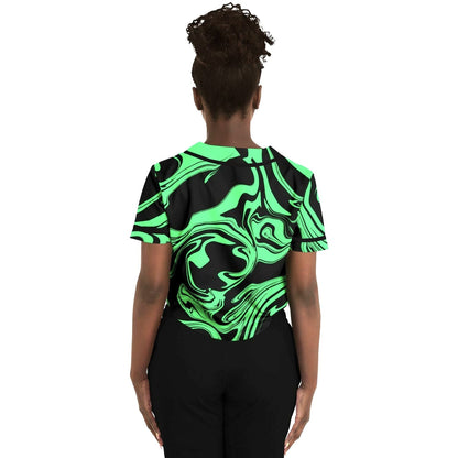 Slime in the Dark Green and Black Oil Spill Cropped Baseball Jersey