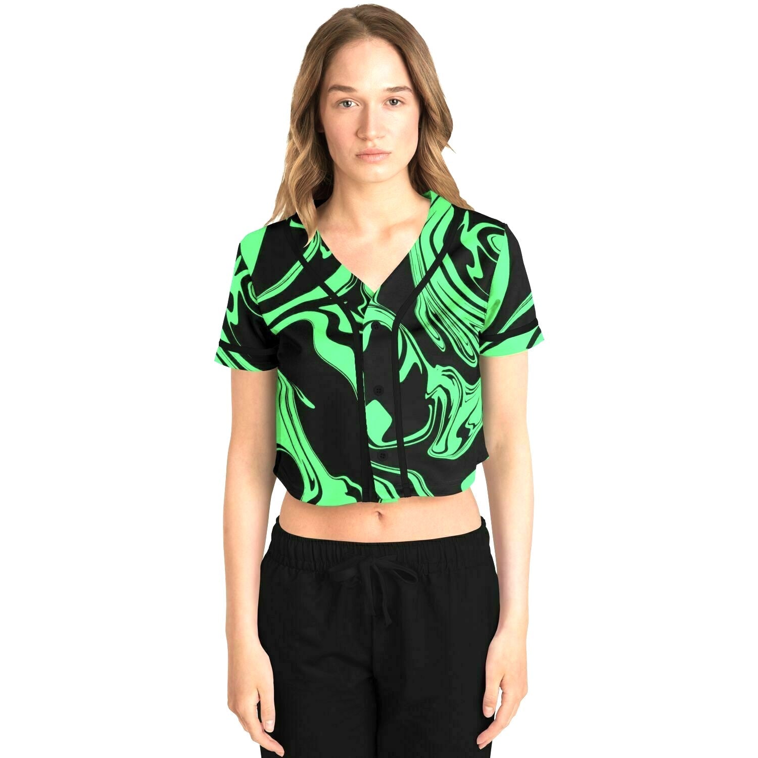 Slime in the Dark Green and Black Oil Spill Cropped Baseball Jersey