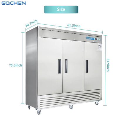 Commercial Reach in Freezer, 3 door 72 Cu.ft Stainless Steel Commercial Upright Freezer