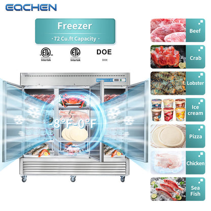 Commercial Reach in Freezer, 3 door 72 Cu.ft Stainless Steel Commercial Upright Freezer