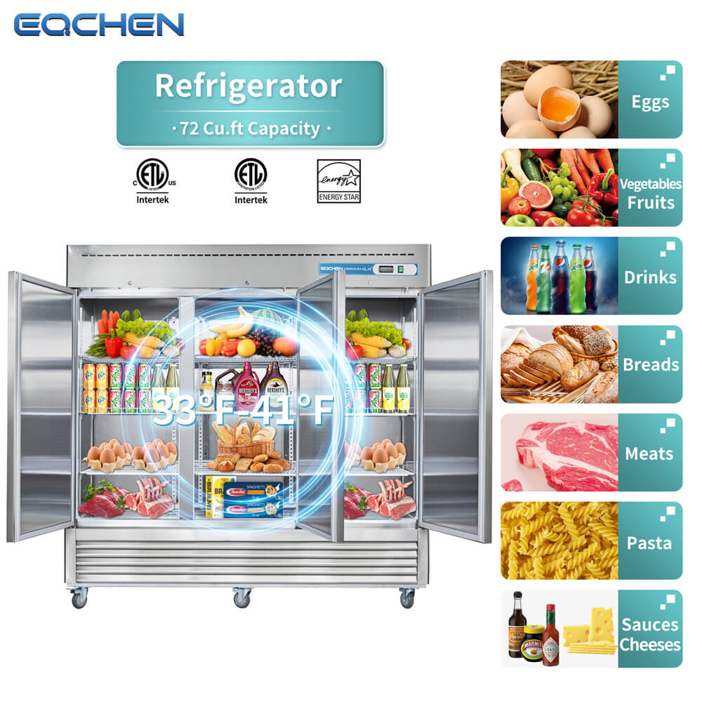 Commercial Reach in Refrigerator, 3 door 72 Cu.ft Stainless Steel Commercial Upright Refrigerator