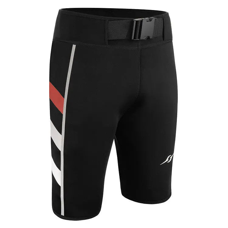 S.W.A.G. Weighted Training Shorts in black with a belt, featuring red and white side stripes, designed to hold up to 15 lbs.