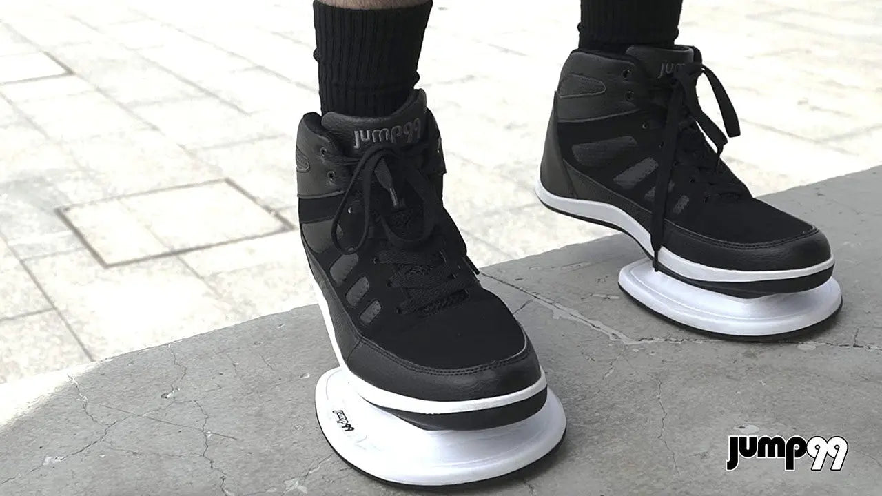Jump 99 Plyometric Strength Training Shoes feature a high-top design with a black upper and a unique white sole for enhanced 