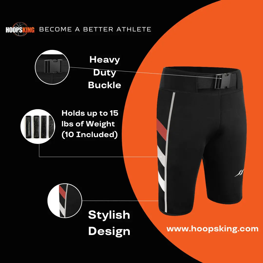 S.W.A.G. Weighted Training Shorts with heavy-duty buckle, holds up to 15 lbs, featuring a stylish design and included weights