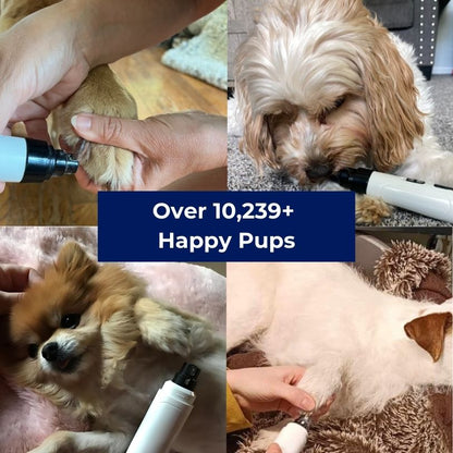 Silent Groom Pro grooming tool in use on various dogs, showcasing happy pets and satisfied owners.