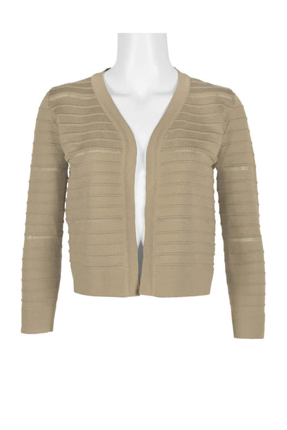 Nina Leonard Banded Long Sleeve Ribbed Knit Jacket